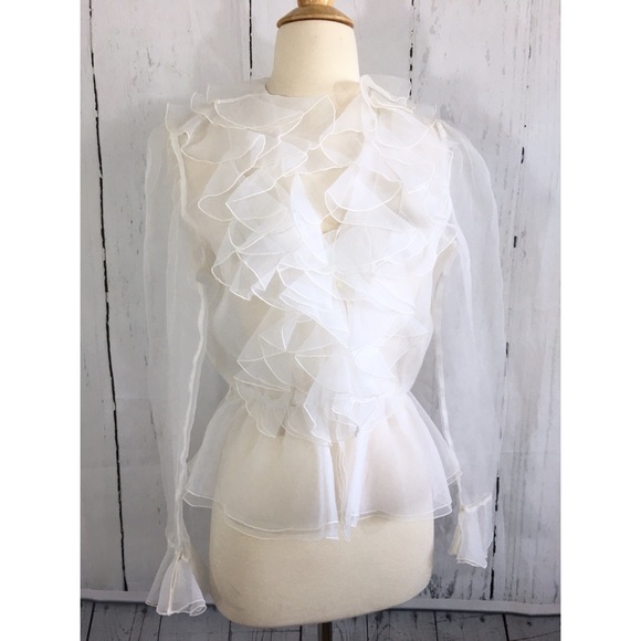 white sheer ruffle blouse